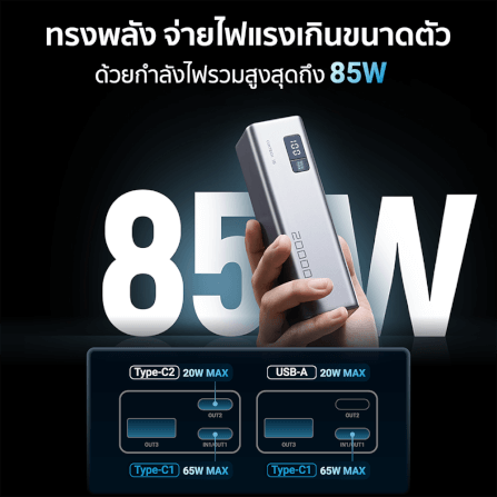 แบตเตอรี่สำรอง CUKTECH PB200 20000 mAh สีเทา จ่ายไฟรวมสูงสุด 85W_3